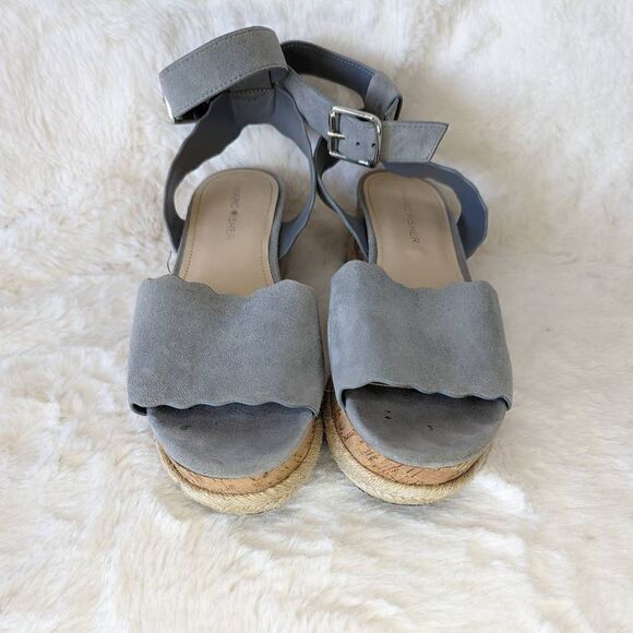 Marc Fisher Leather Sandals Dusty Blue Scallop Platform Espadrille Sandal Size 6 - Picture 3 of 8